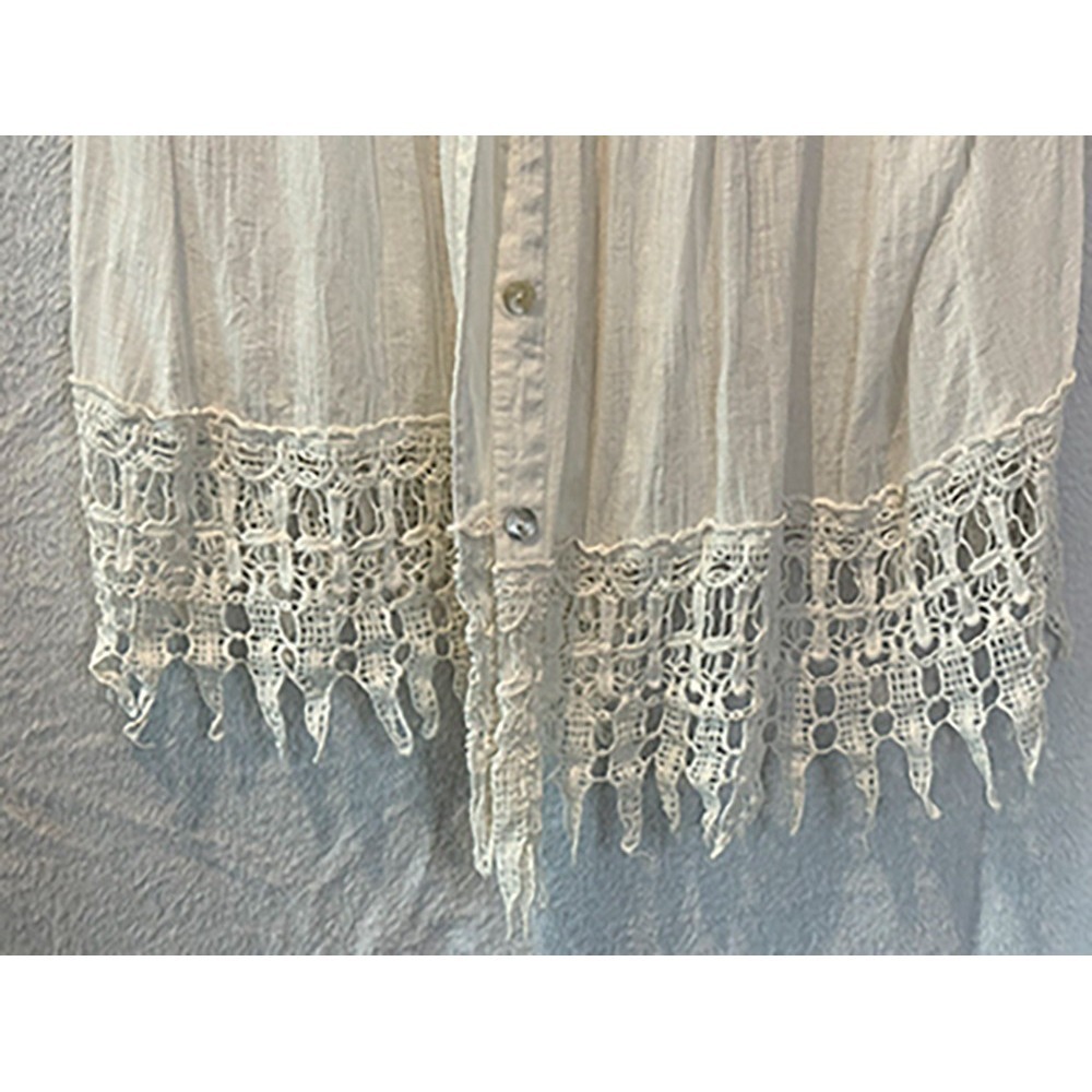 Blue Island White Cotton Lace Blouse Large Boho Button Front Crochet Trim - Picture 8 of 12